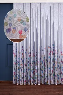 Bebek Odası -  Genç - Çocuk Odası Renkli Balon Desenli Tül Perde