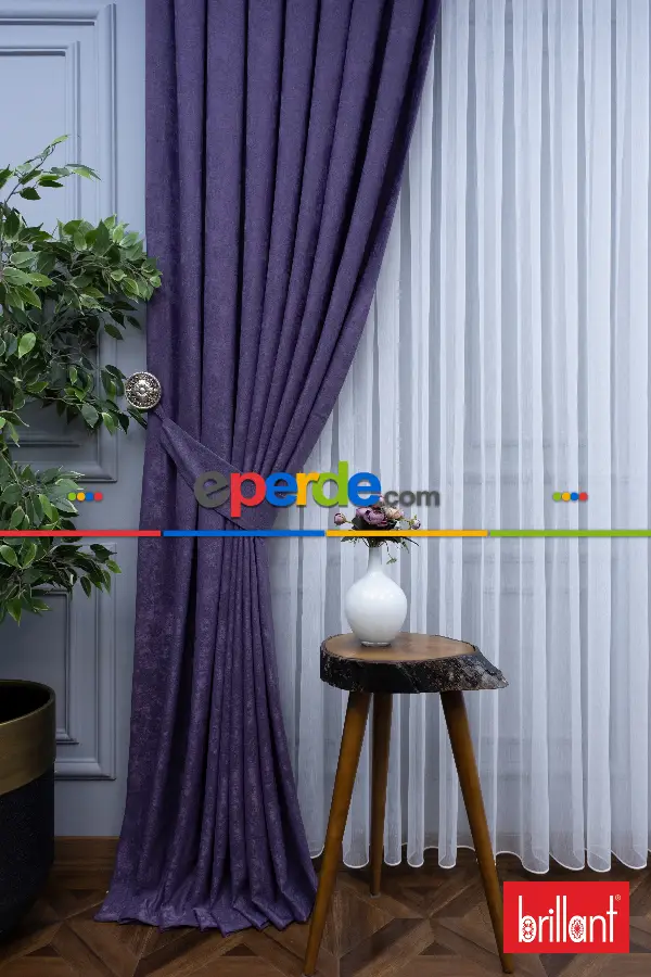 Yatak Odası - Brillant Jakar Fon Perde(Dökümlü Fon )- Mor-leylak