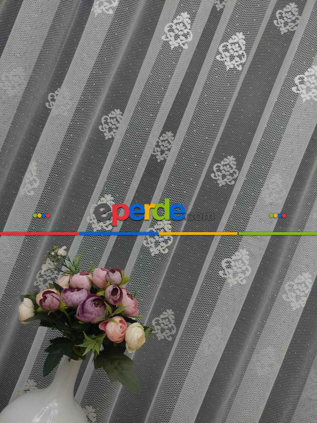 ( Orjinal ) Kdk Damask Serpme Desenli Salon Fransız Dantel Tül Perde & Kruvaze Perde- Ekru