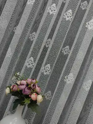 ( Orjinal ) Kdk Damask Serpme Desenli Salon Fransız Dantel Tül Perde & Kruvaze Perde- Ekru