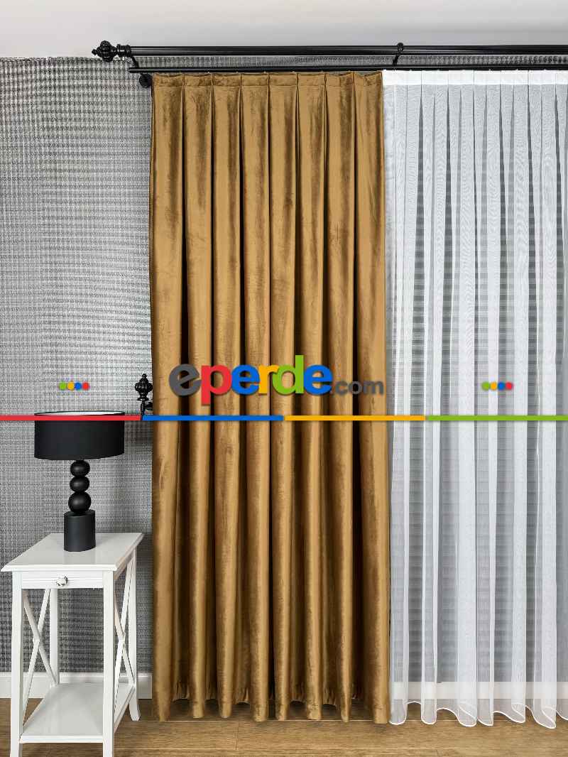 Altın Gold İthal Kadife Fon Perde, Premium Kalite Serisi Kadife Fon Perde