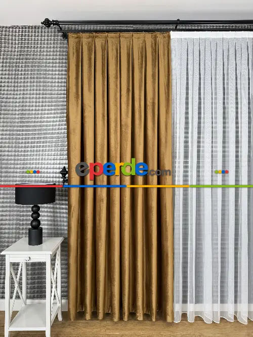 Altın Gold İthal Kadife Fon Perde, Premium Kalite Serisi Kadife Fon Perde