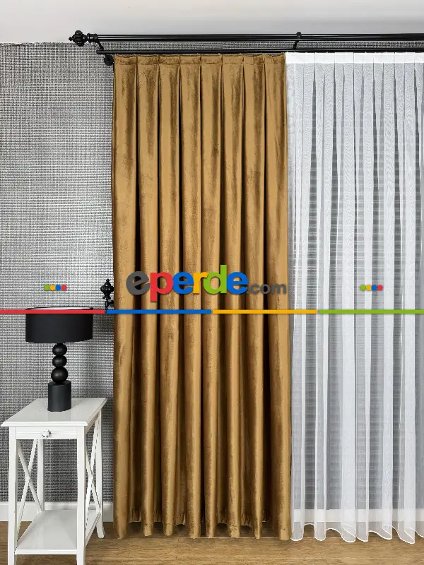 Yatak Odası - Turuncu İthal Kadife Fon Perde, Premium Kalite Serisi Kadife Fon Perde