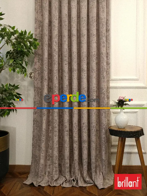 Brillant Jakar Fon Açık Vizon Renk Düz Fon Perde - Vizon Rengi