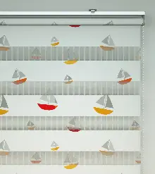 Bebek Odası Zebra Perde - Yelkenli Baskılı Zebra Perde- Kırmızı-Sarı-Beyaz-Gri Açık