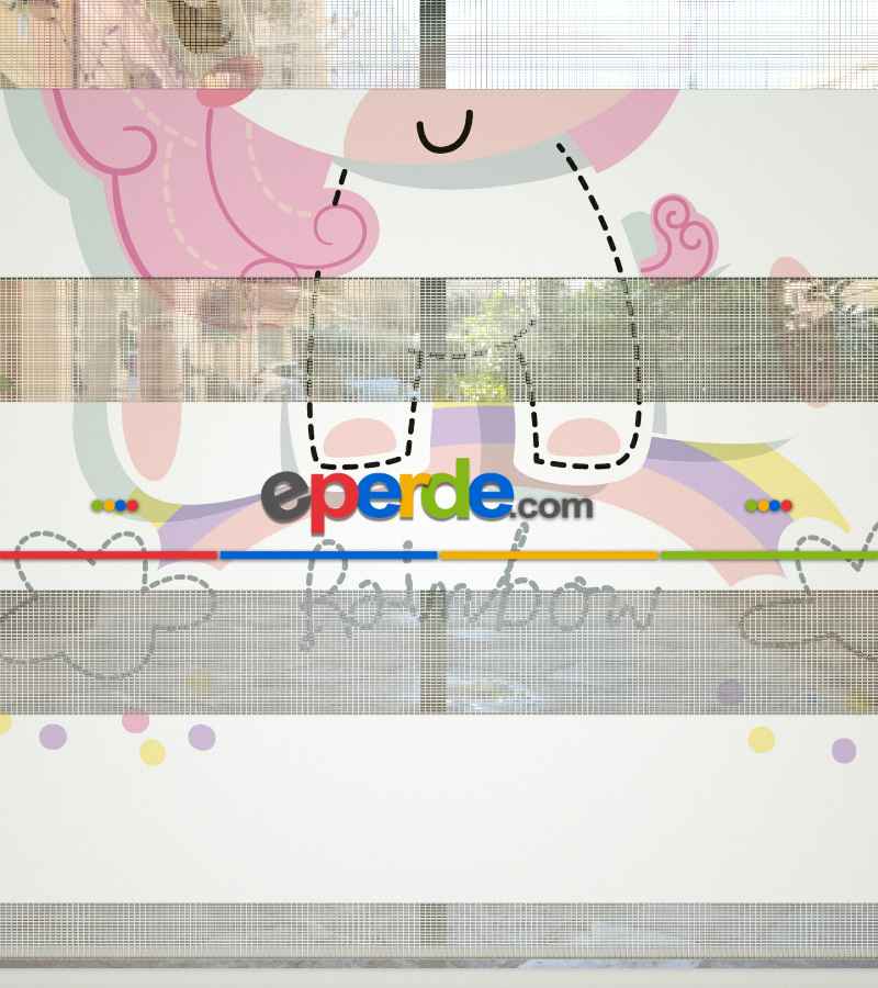 Unicorn Desenli Özel Baskılı Zebra Perde- Çok Renkli