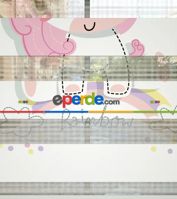 Bebek Odası Zebra -  Unicorn Desenli Özel Baskılı Zebra Perde- Çok Renkli