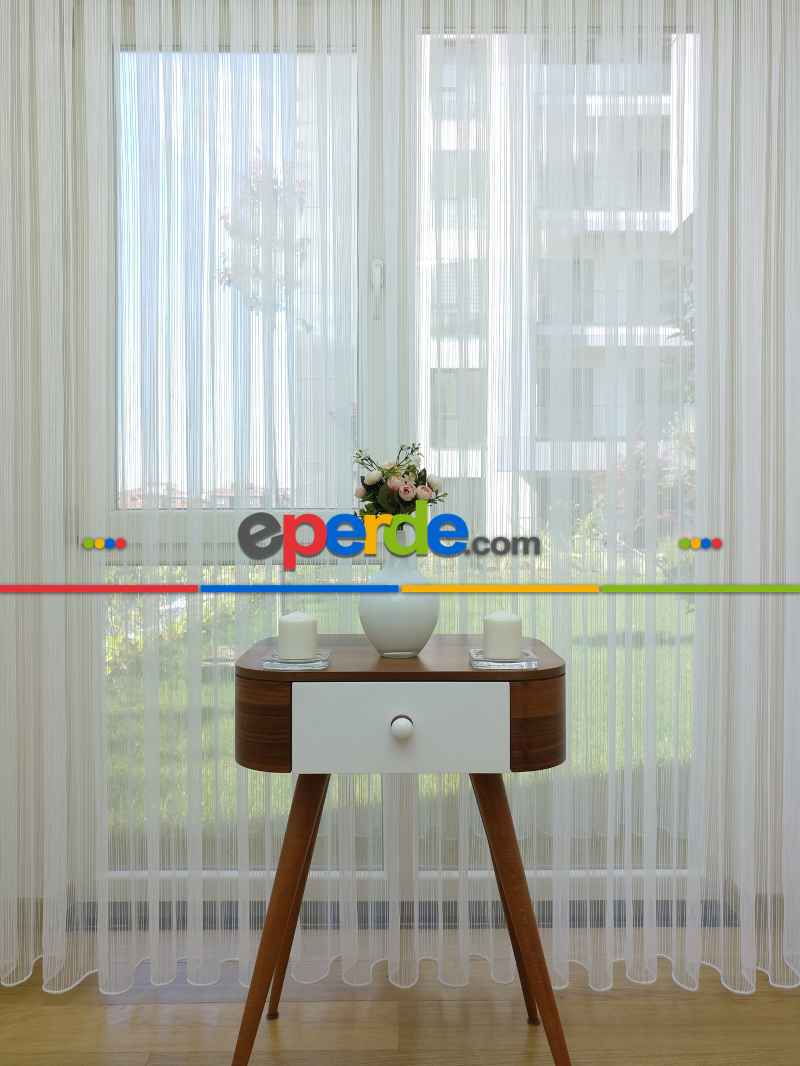 Oturma Odası - Zincir Desenli Düz Lüx Armür Tül Perde - Yüksek Gramajlı - (ütü Gerektirmez)- Ekru