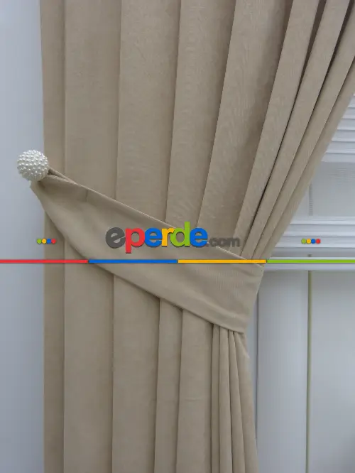 %25 İndirimli!!! Kum Beji Rengi Düz Fon Perde (fon Demiri Hediyeli)- Kum Beji