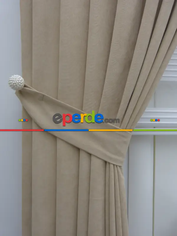 %25 İndirimli!!! Kum Beji Rengi Düz Fon Perde (fon Demiri Hediyeli)- Kum Beji