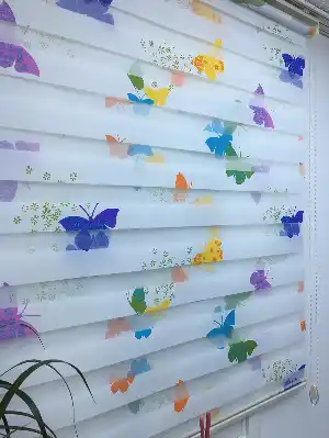 Çocuk Odası - Kelebek Desenli Zebra Perde- Mavi