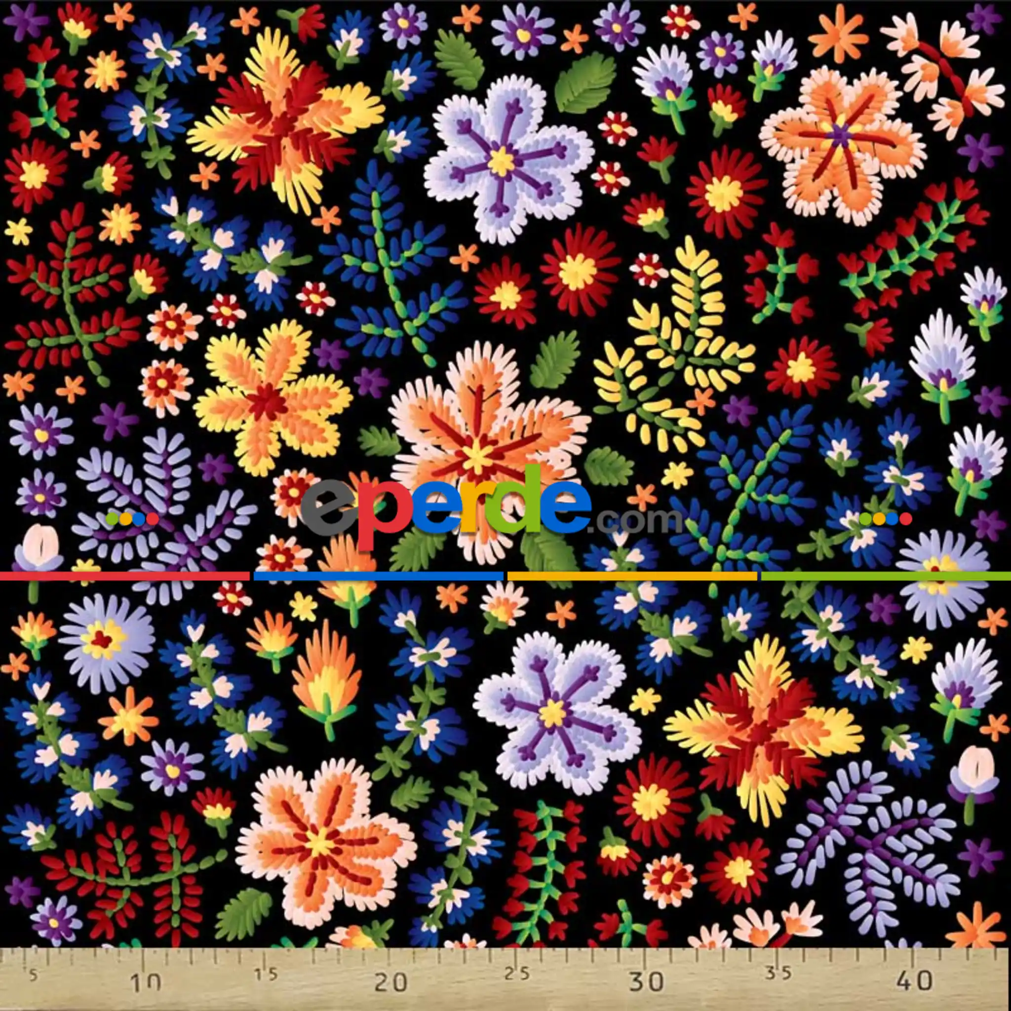 Çiçekli Desenli Fon Perde Evm806 Kumaşı Kalındır Duck Bezi Değildir- Kırmızı-Açık Yeşil- Çok Renkli 3