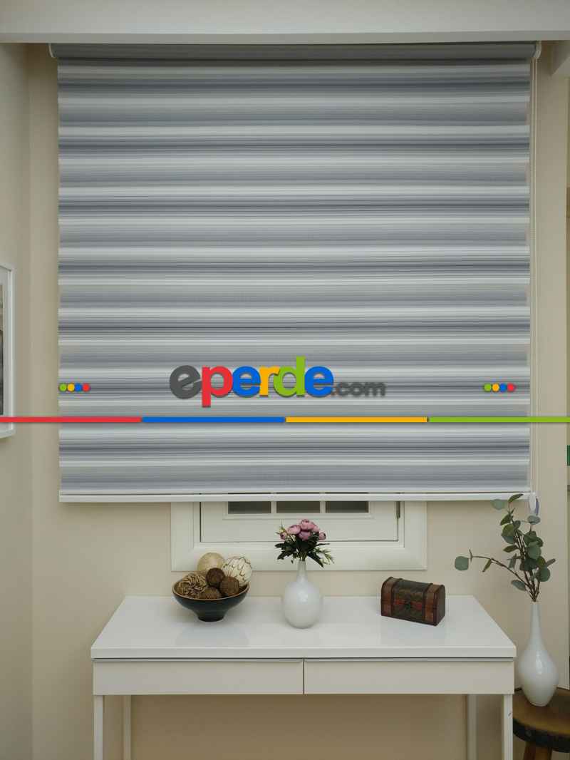 Zebra Perde - Degrade Renk Geçişli Pileli Zebra Perde- Gri Açık-gri Koyu