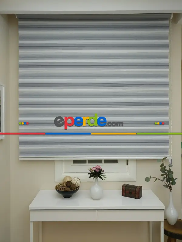 Salon Zebra - Zebra Perde - Degrade Renk Geçişli Pileli Zebra Perde- Gri Açık-Gri Koyu