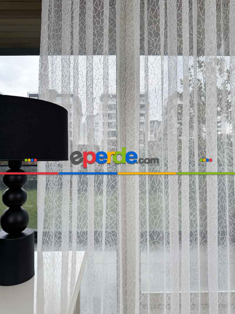 Oturma Odası - Desenli Fransız Dantel Örme Tül Perde, Desenli Ütü İstemeyen Tül