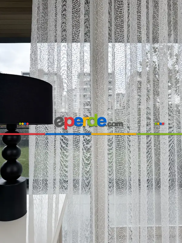 Salon - Desenli Fransız Dantel Örme Tül Perde, Desenli Ütü İstemeyen Tül