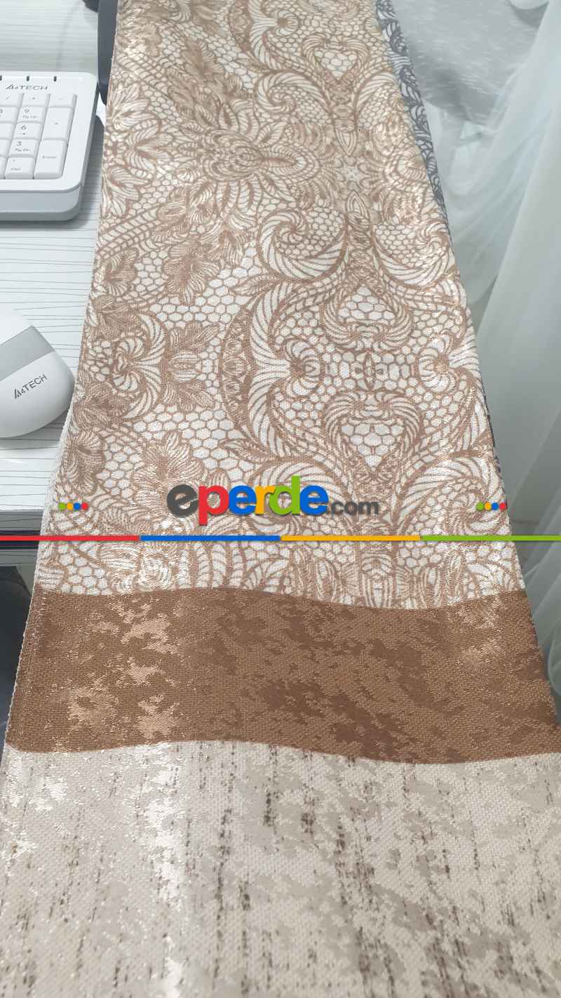 Oturma Odası Brilant Fon Perde Dantella Moda Yeni Tasarım Krem Kahve Kahverengi Renk Fon Perde