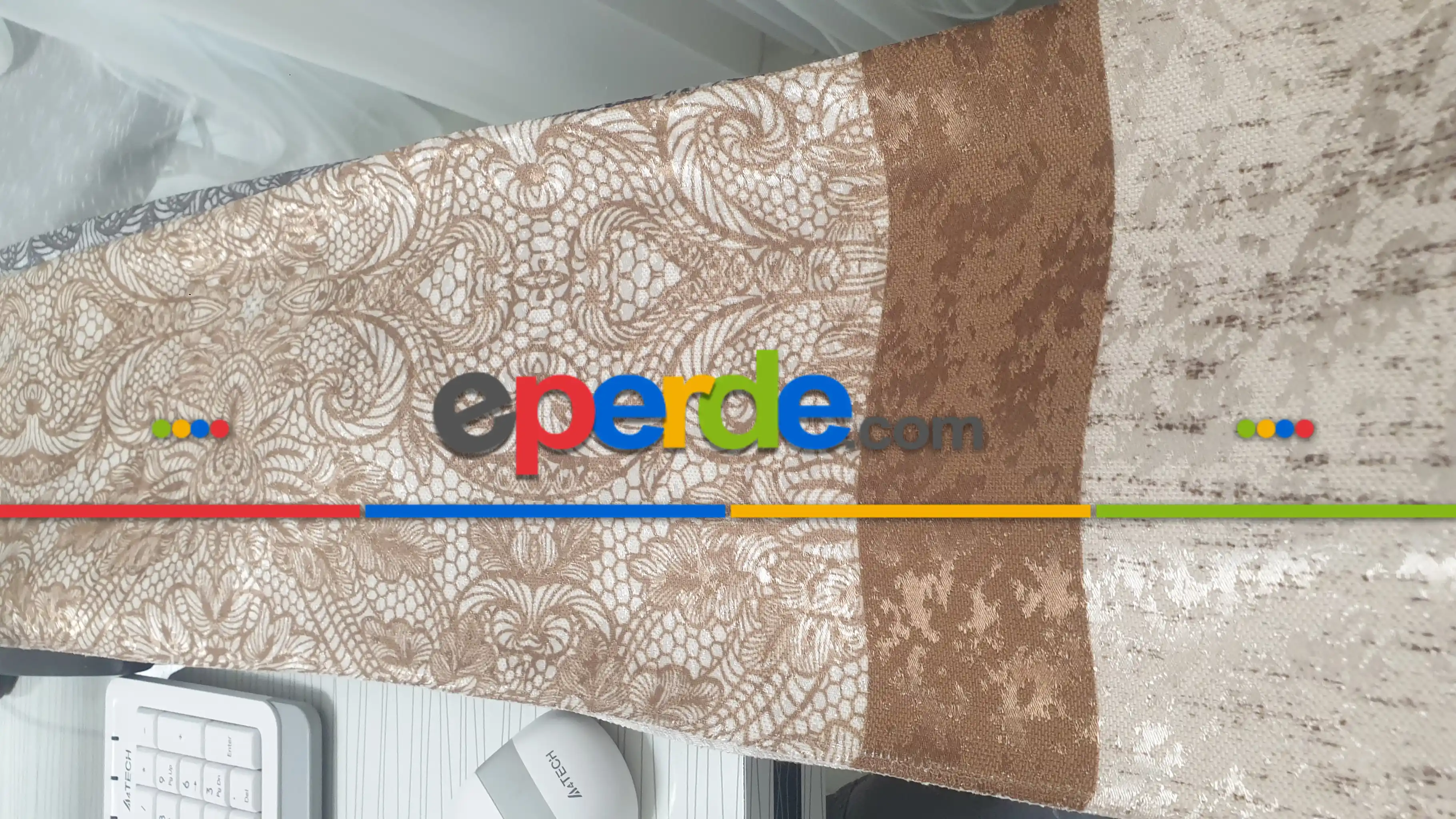 Brilant Fon Perde Dantella Moda Yeni Tasarım Krem Kahve Kahverengi Renk Fon Perde