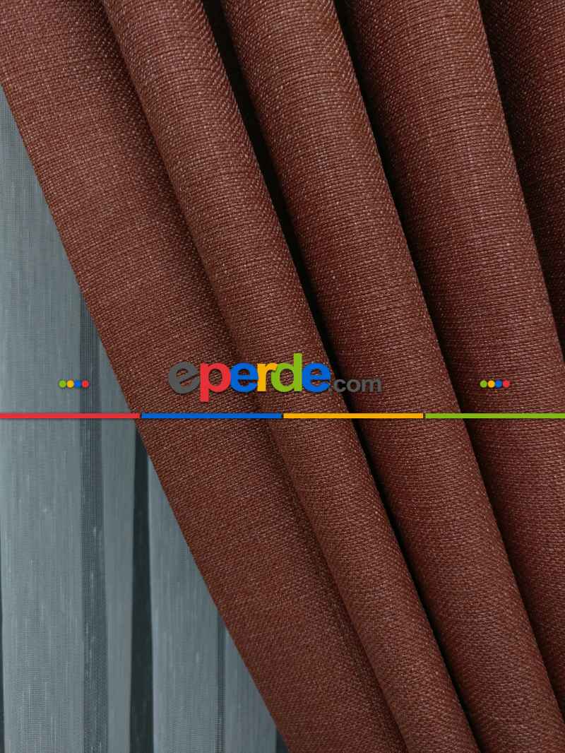 Keten Açık Kiremit Renk Düz Fon Perde- Kiremit Rengi