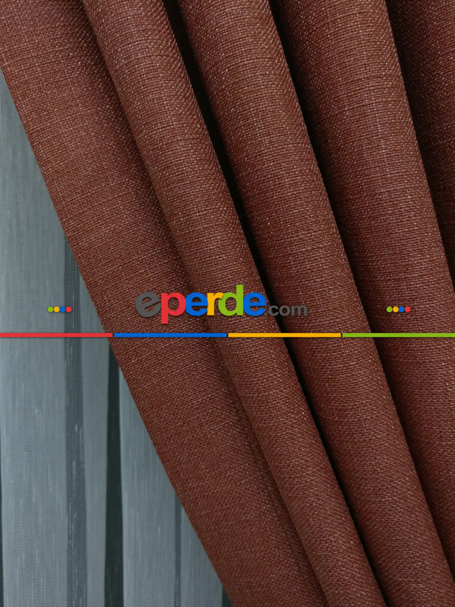 Salon Perdesi - Keten Açık Kiremit Oranj Renk Düz Fon Perde- Kiremit Rengi