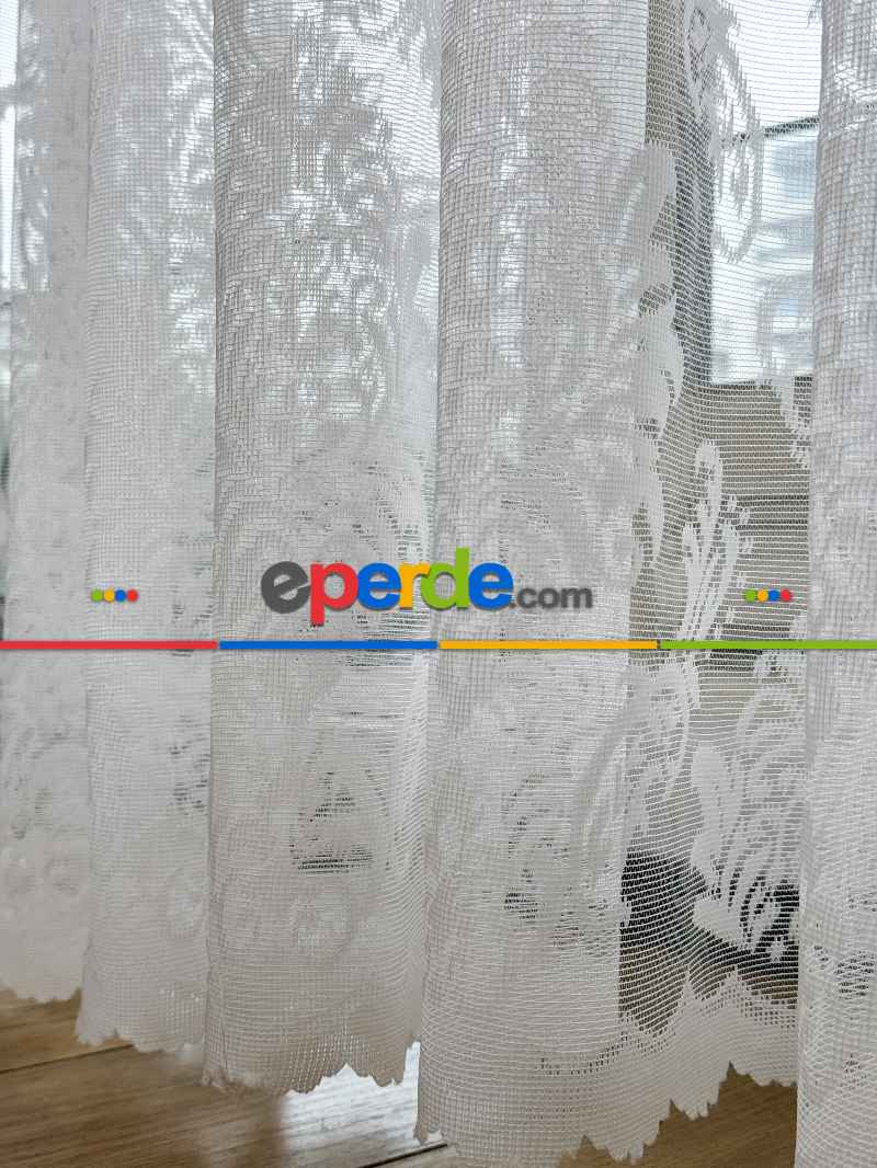 Oturma Odası - Damask Desenli Fransız Dantel Örme Tül Perde, Desenli Ütü İstemeyen Tül