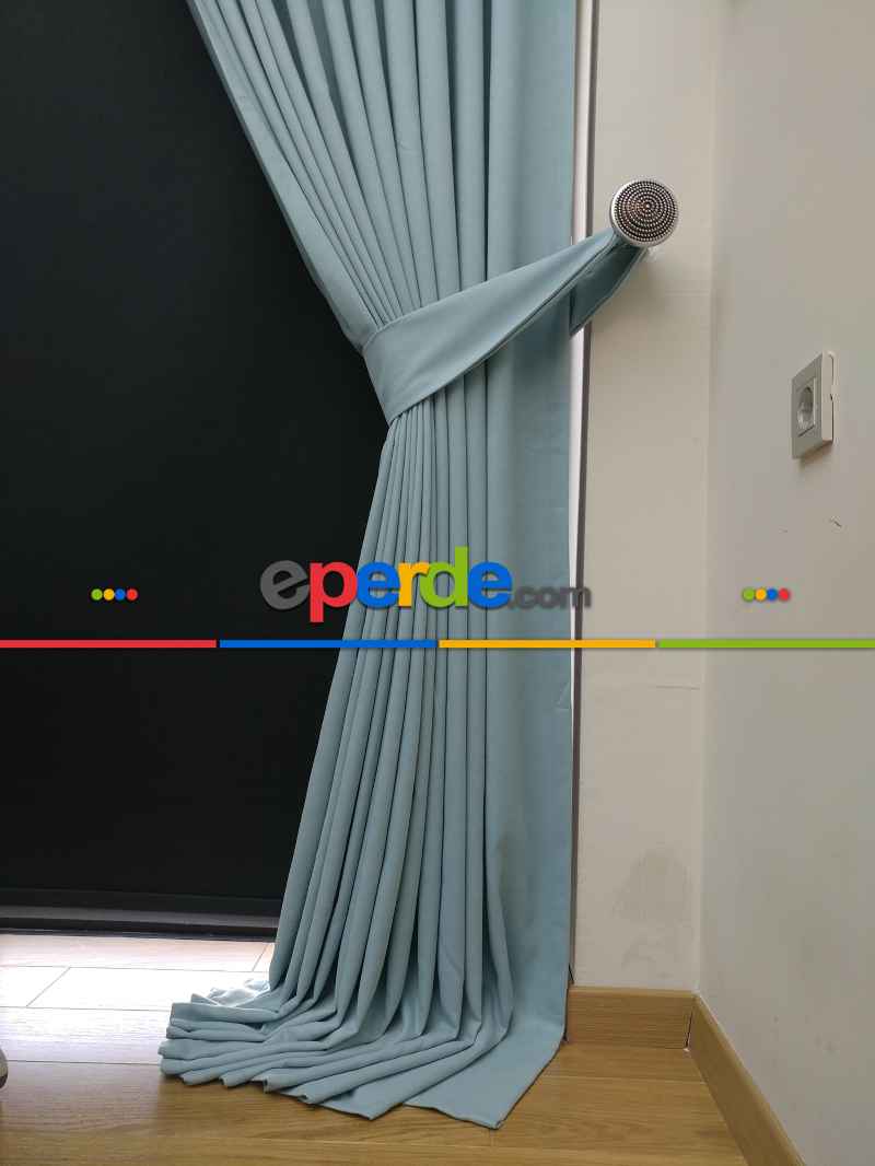 Düz Renk Dökümlü Fon Perde (150)- Açık Mavi