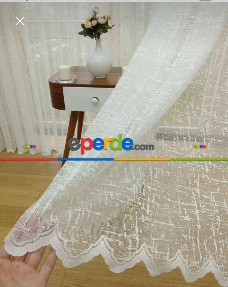 Örme Şantuk Keten Natural Desen Fransız Dantel Tül Perde