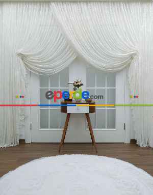 Tül Perde Ve Kruvaze Perde Damask Desenli- Ekru