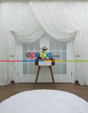 Tül Perde Ve Kruvaze Perde Damask Desenli- Ekru