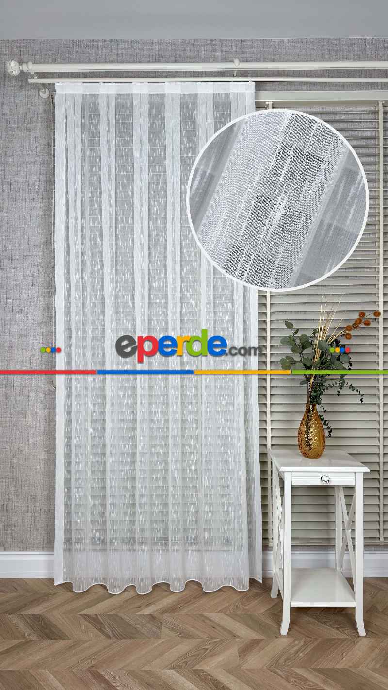 Ekru, Seyrek Pile, Bambu Şantuk, Tül Perde,yumuşak, Dökümlü