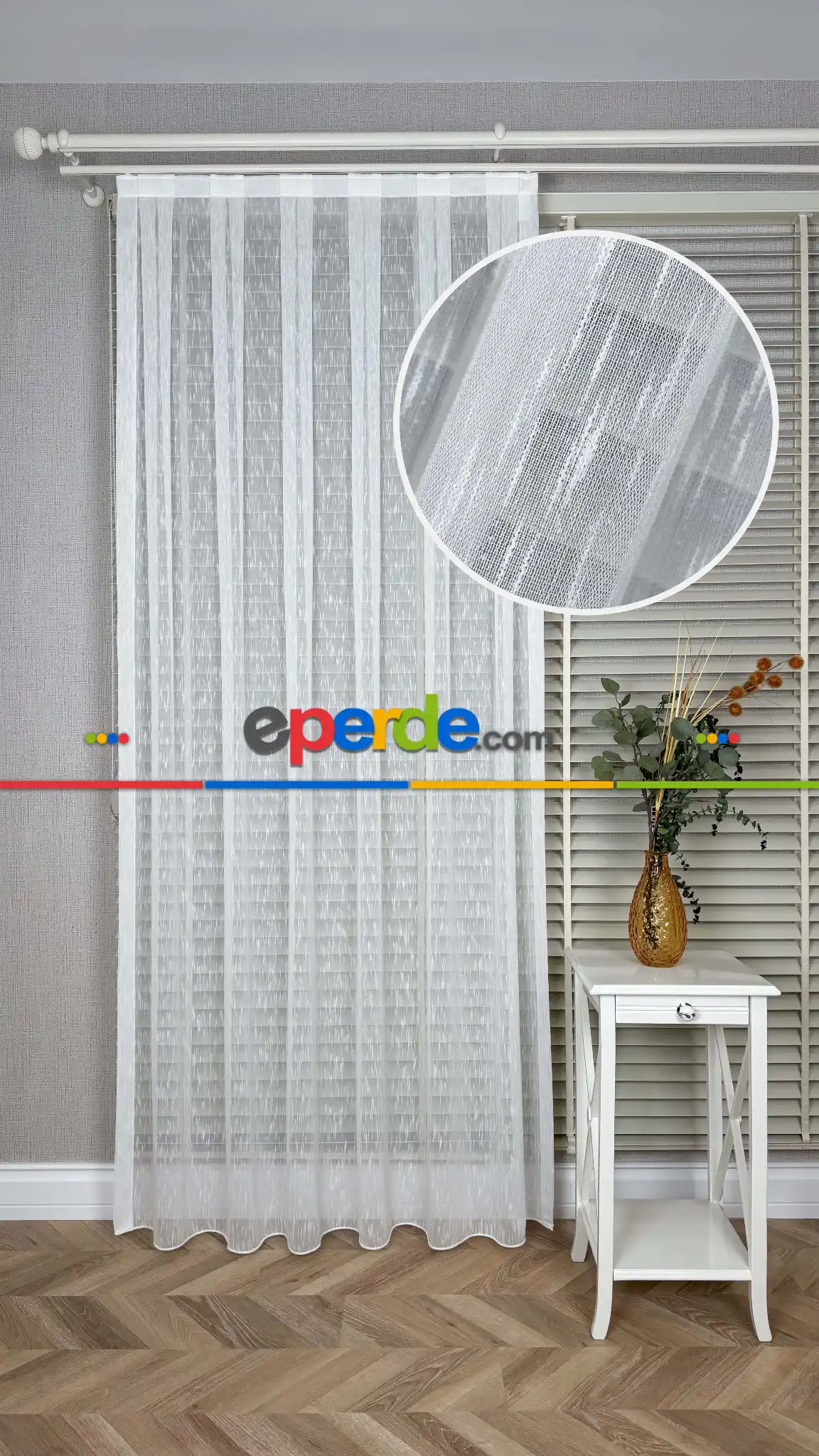 Ekru, Seyrek Pile, Bambu Şantuk, Tül Perde,yumuşak, Dökümlü