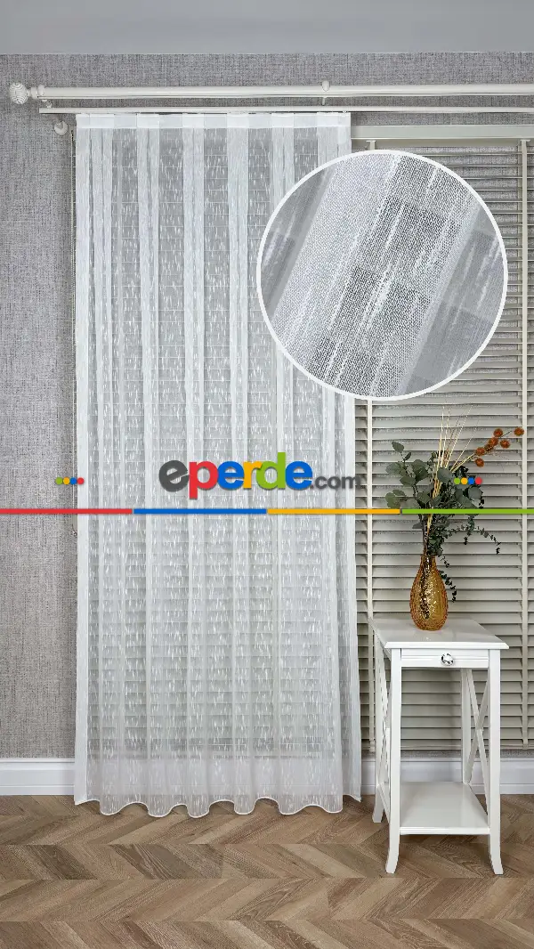 Ekru, Seyrek Pile, Bambu Şantuk, Tül Perde,yumuşak, Dökümlü