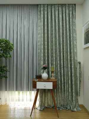 Su Yeşili Renk Jakar Desenli Fon Perde- Su Yeşili