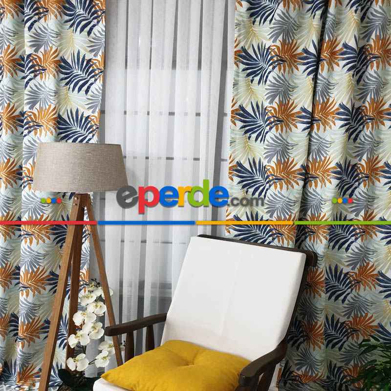 Mutfak Perdesi Kanat Fon Perde Yaprak Desenli- Siyah