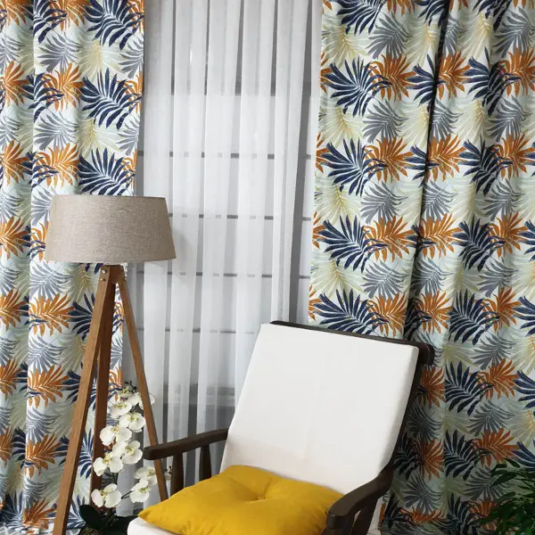 Mutfak Perdesi Kanat Fon Perde Yaprak Desenli- Siyah