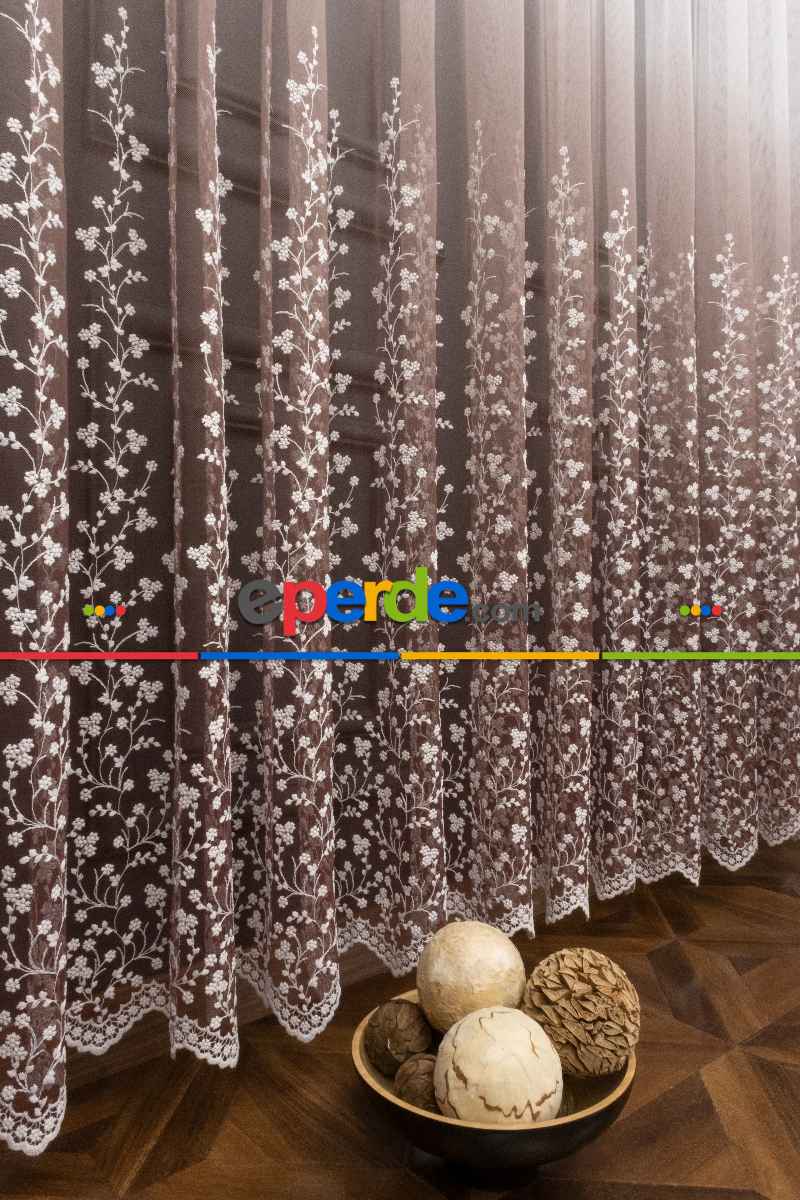 Etek Geniş Desenli Papatya Tasarımlı Tül Perde