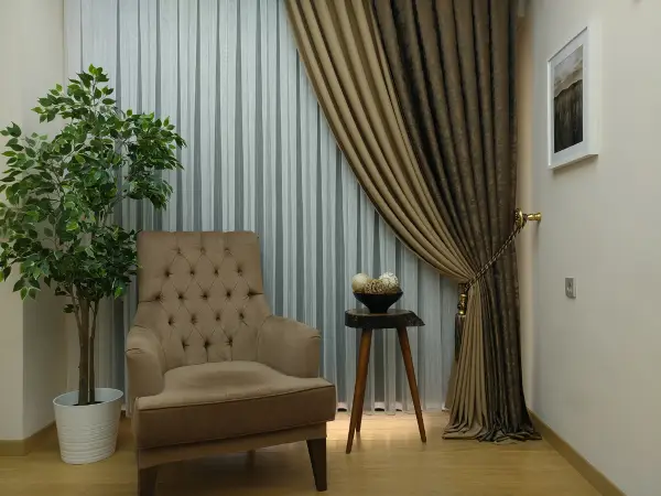 Açık Koyu Kahve Renk Kombinli Desenli Fon Perde- Kahve Koyu-sütlü Kahve