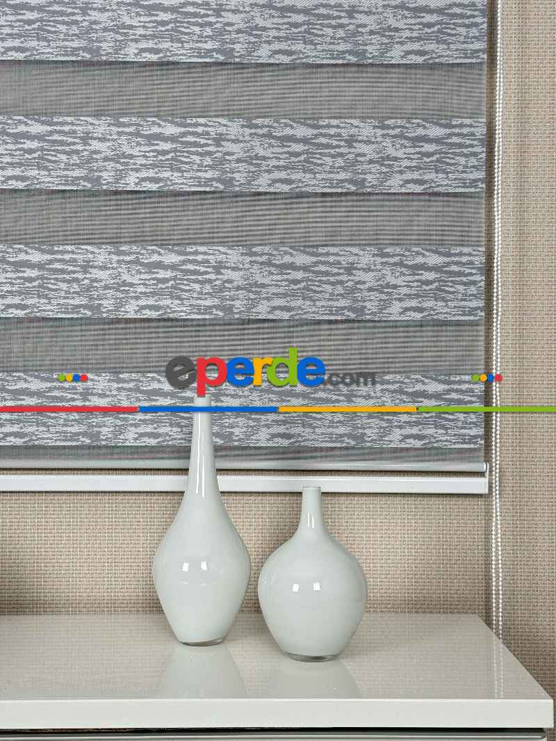 Gri Jakar Dokuma Zebra Perde, Standart Metal Kasalı Yüksek Kalite Kornişe Kolay Montaj Seçenekli