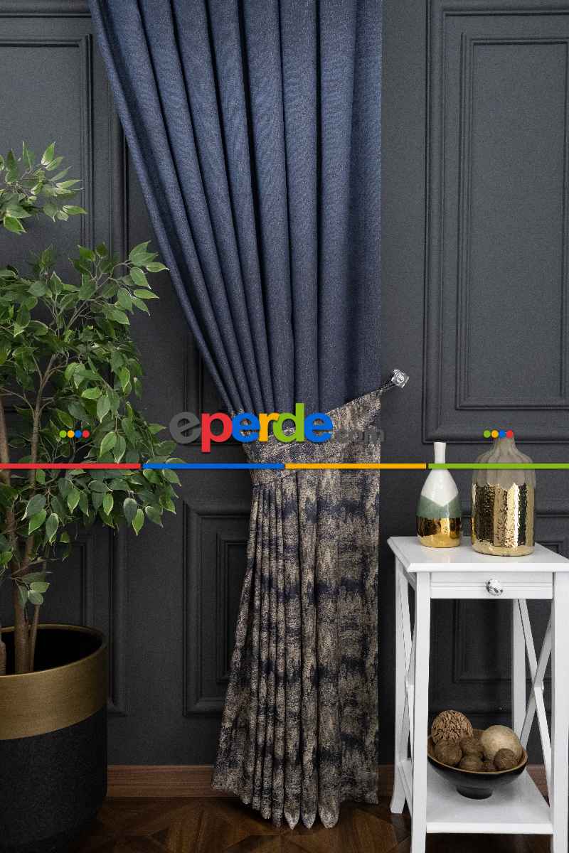 Lacivert Pano Fon Gramajlı Dökümlü Jakar Fon Perde (180)- Lacivert