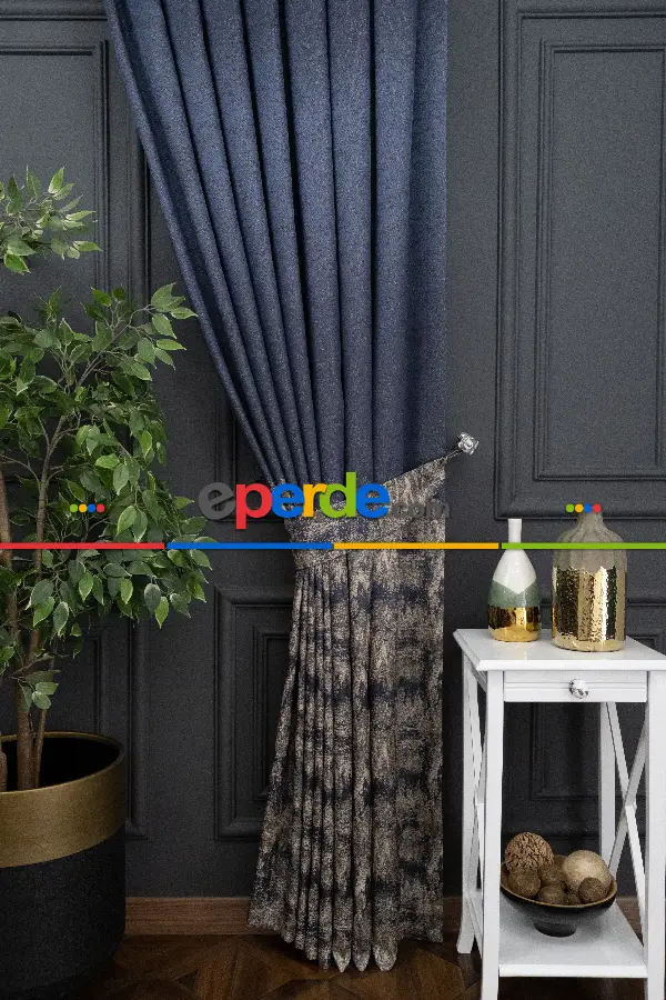 Yatak Odası - Lacivert Pano Fon Gramajlı Dökümlü Jakar Fon Perde (180)- Lacivert