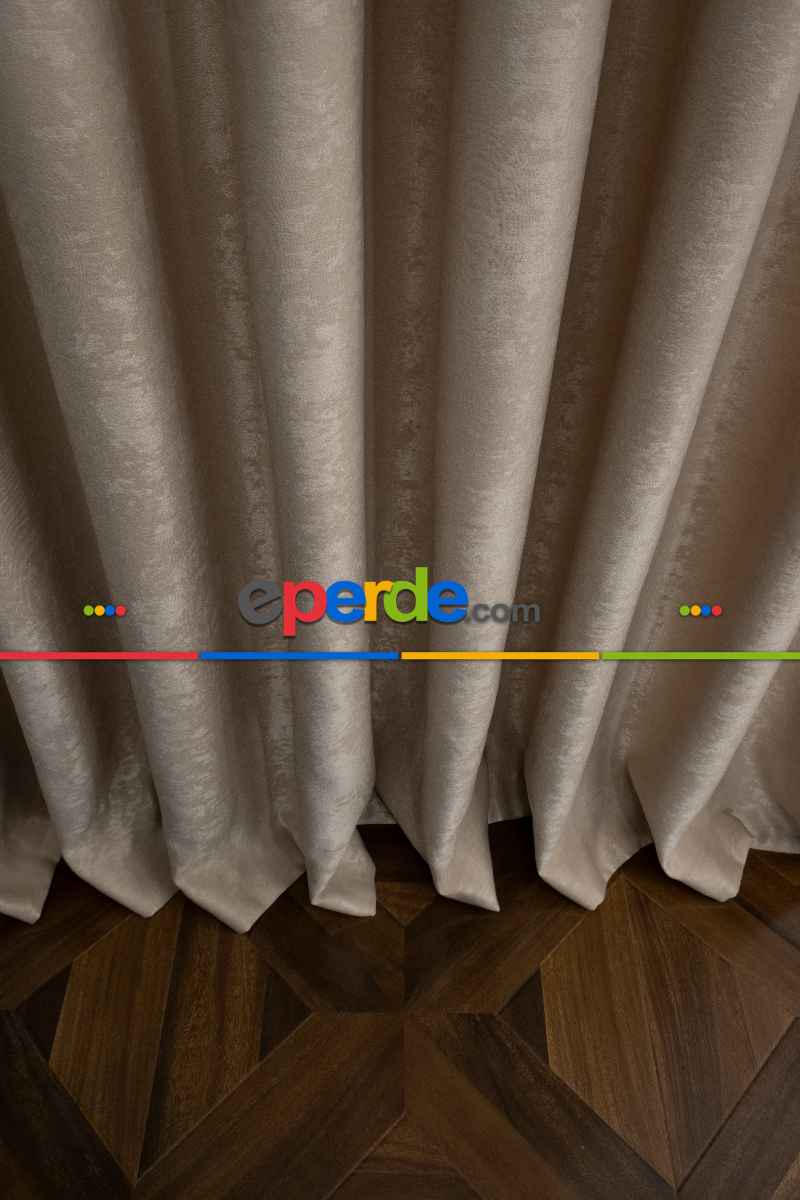 Salon - Soft Taş Rengi Fon Perde Dökümlü En - Taş Rengi