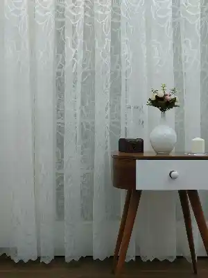 Çiçek Gül Desenli Tül Perde - Kruvaze Model Dikiş Seçenekli - Krem Renk