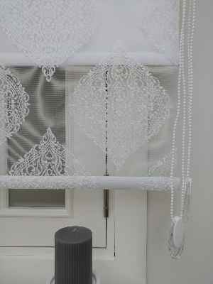 Çiftli Sistem Örme Tül Stor Perde Ve Stor Perde Üsküp 01- Ekru