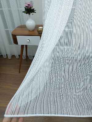 Ekru - Boyuna Çizgili İp Tül Perde- Ekru - Kurşunlu Tül