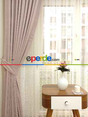 Pudra Pembesi- Düz Fon Perde ( Dökümlü Fon Perde)- Pudra