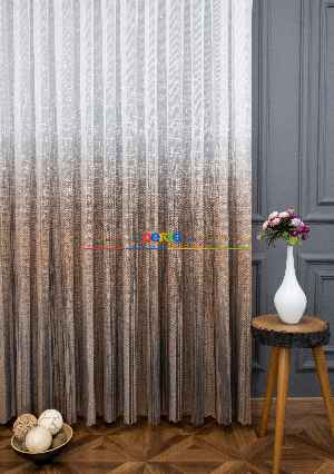 Hazır Ölçülü Modern Koyu Kahverengi Desenli Degrade Geçişli Yüksek Kalite Örme Tül Perde