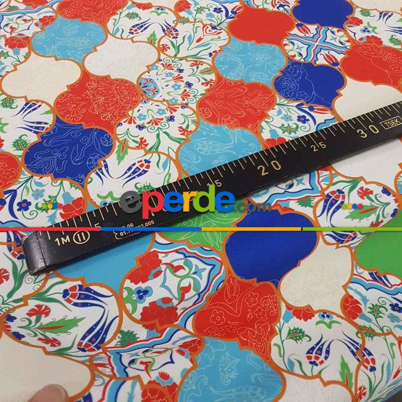Patchwork Desenli Fon Perde Evm641 Kumaşı Kalındır Duck Bezi Değildir- Lacivert-Yeşil-Kırmızı-Beyaz