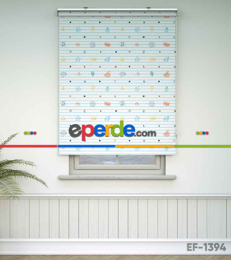 Çocuk Odası Stor Perde - Denizci Desenli Baskılı Stor Perde- Çok Renkli