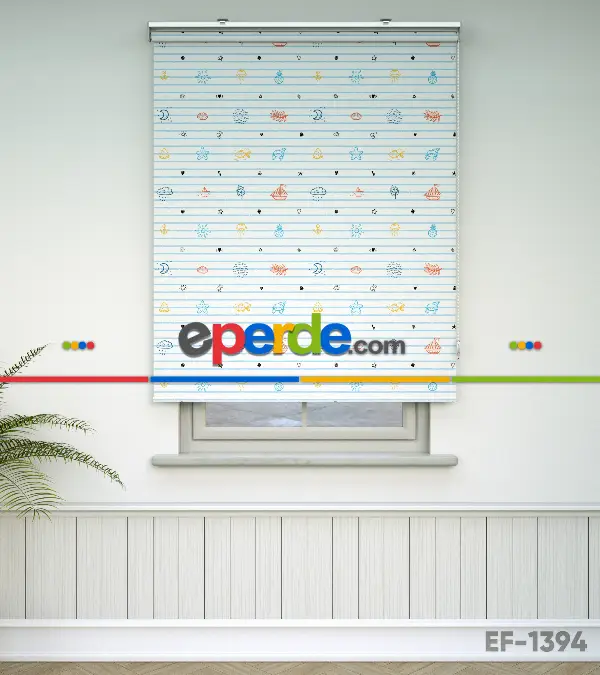 Bebek Odası - Denizci Desenli Baskılı Stor Perde- Çok Renkli