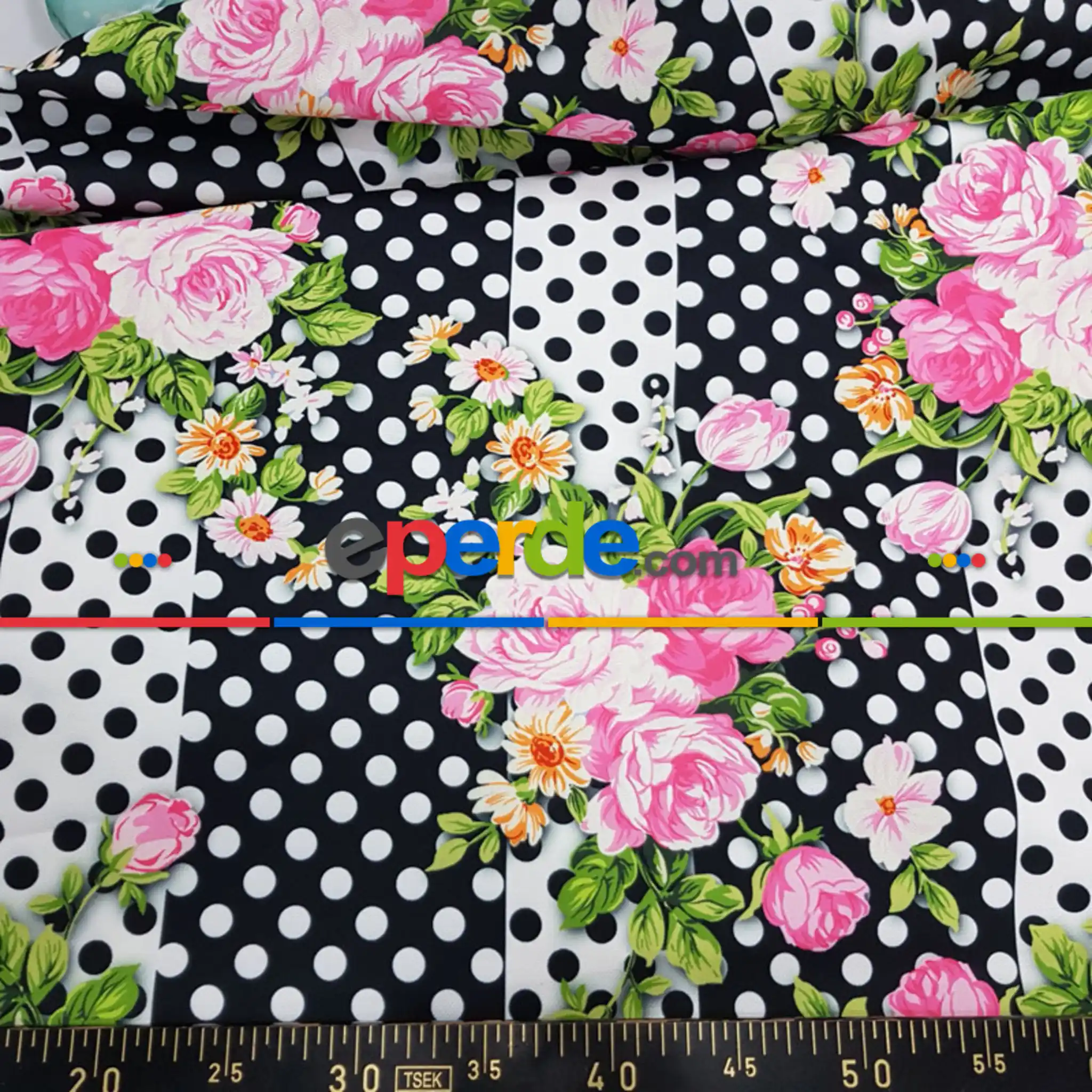 Çiçek Desenli Fon Perde Evm836 Kumaşı Kalındır Duck Bezi Değildir- Siyah-Beyaz-Pembe Koyu